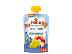 Holle Organic Pure Fruit Pouches - 6 Pack -Blue Bird with Pear, Apple, Blueberries and Oats