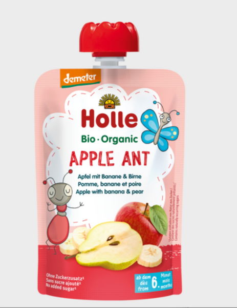 Holle Organic Pure Fruit Pouches - 6 Pack - Apple Ant with Apple, Banana, and Pear